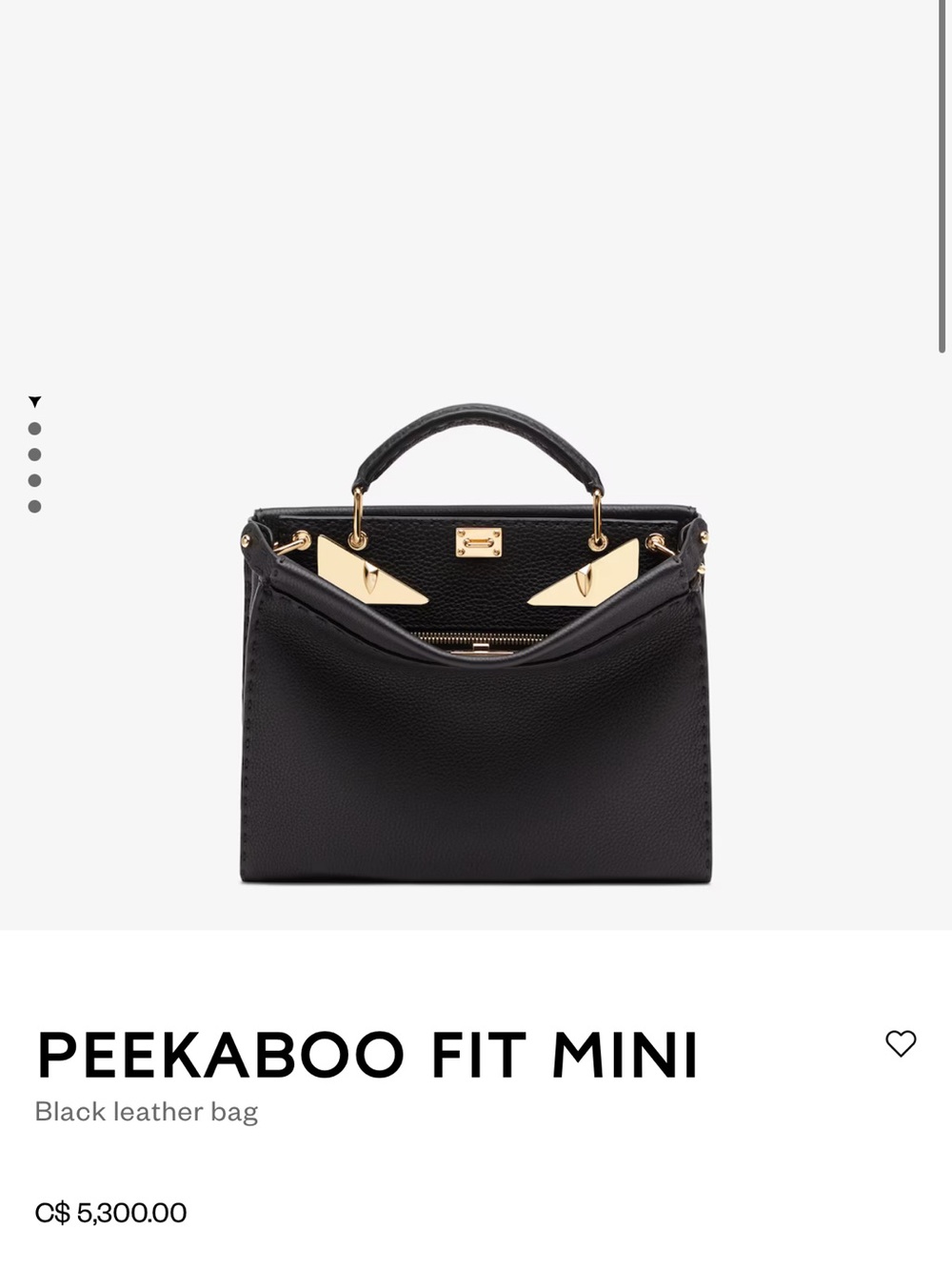 Fendi Peekaboo Fit Mini Black Leather Top-Handle with Gold Hardware